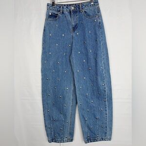 Future Collective Studded Barrel Leg Jeans NWOT Size 0 High Rise‎ Denim
